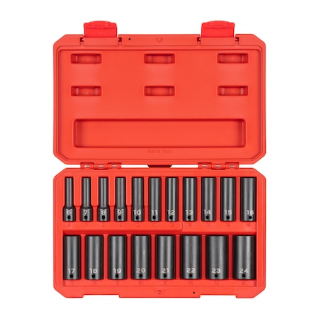 Tekton 3/8 Inch Drive Deep 12-Point Impact Socket Set, 19-Piece (6 - 24 mm) SID91307